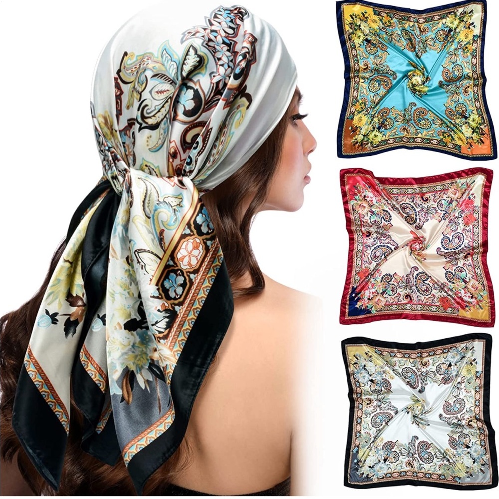 Satin Square Scarves Neck Hair Head Scarf 2 for 30